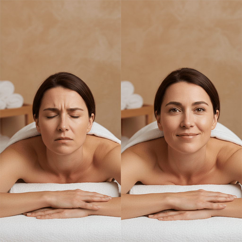 Avant et après une séance de massage relaxant