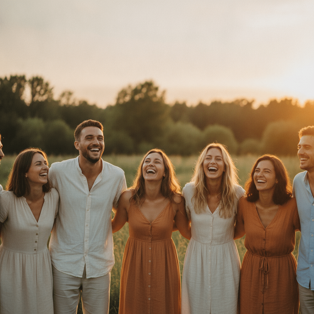Des personnes heureuses un soir de solstice d'été