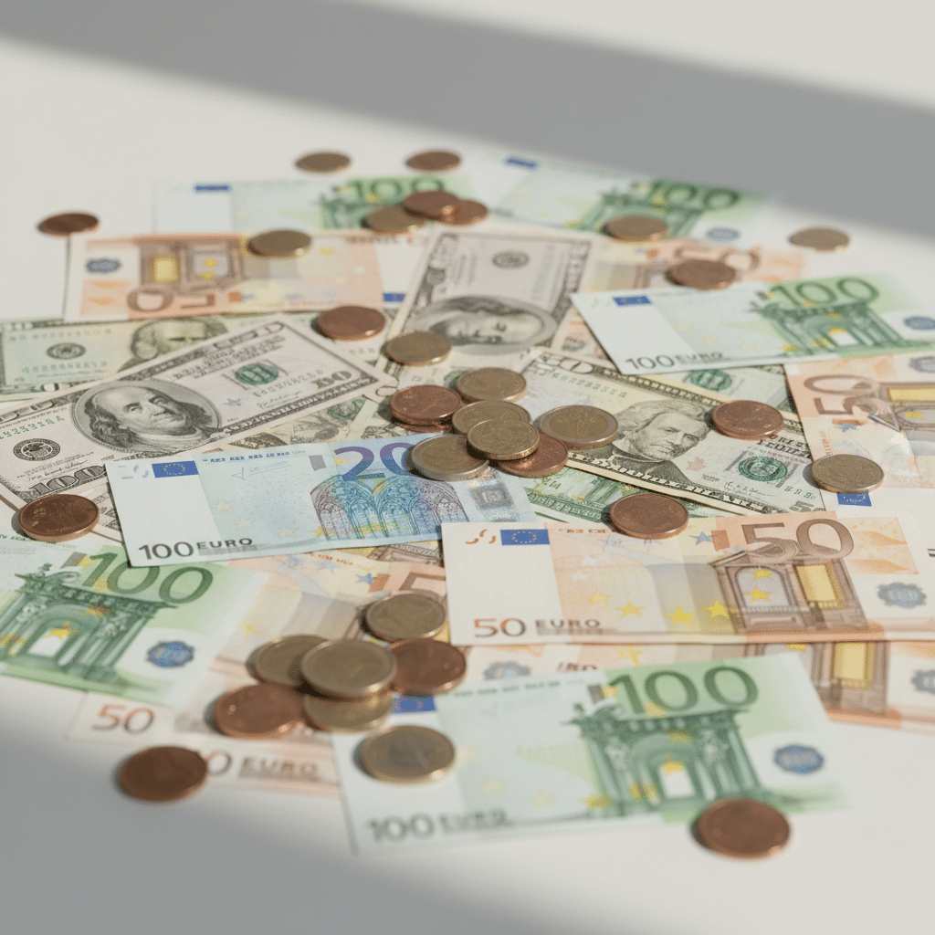 Euros et dollars en billets et pièces