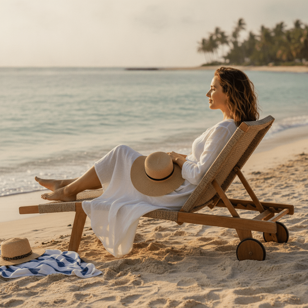 Femme se reposant dans un transat sur la plage