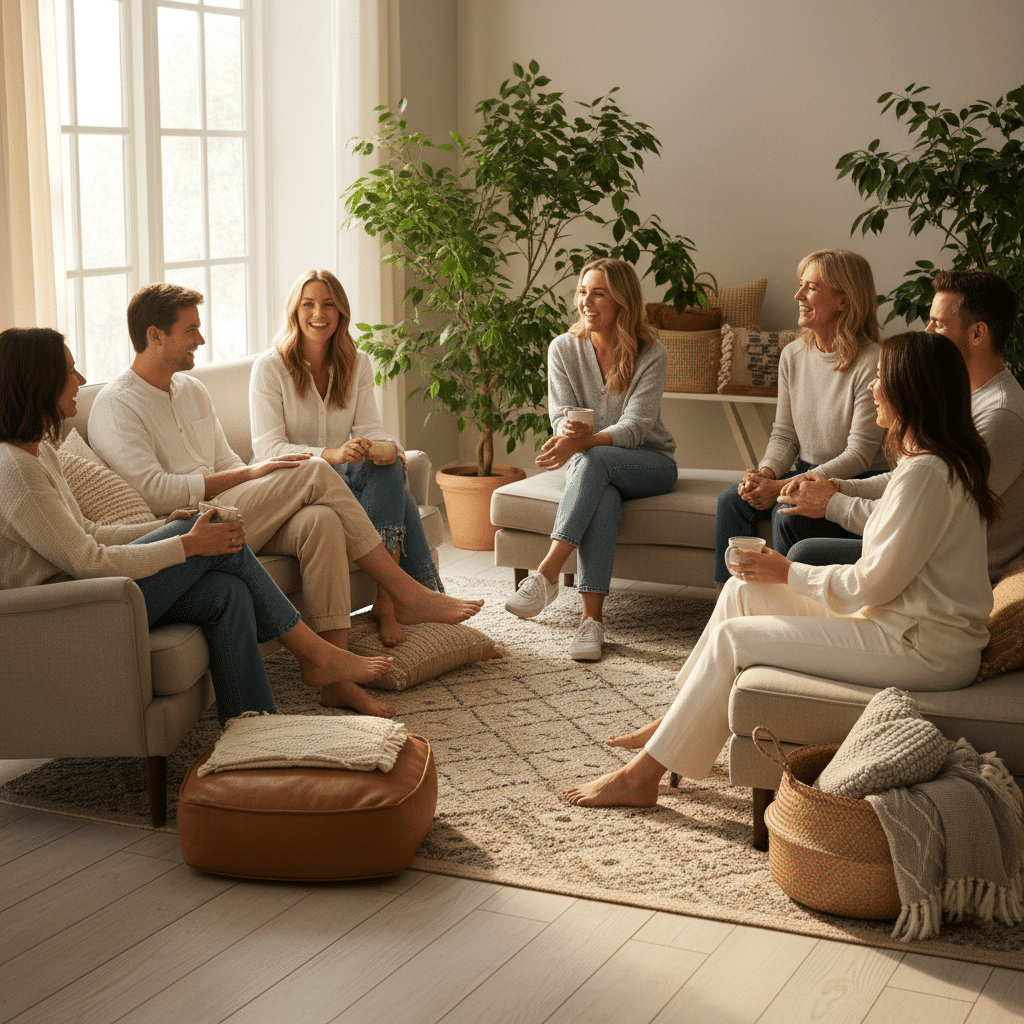 Groupe joyeux en atelier bien-être