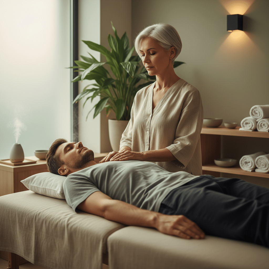 Séance d'Access Bars dans un cabinet de soin zen