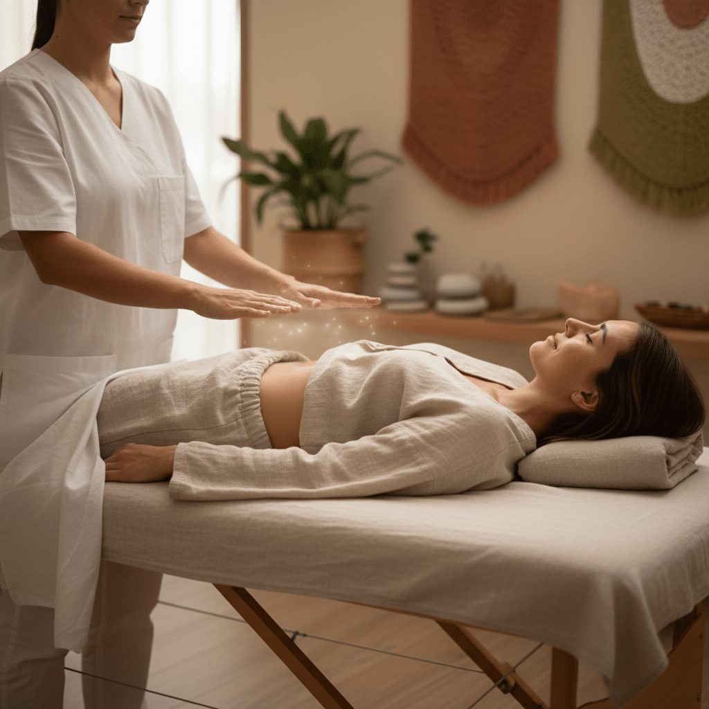Soin énergétique sur table de massage